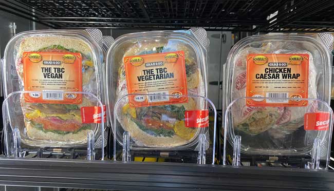 Grab and go sandwiches in our deli cooler
